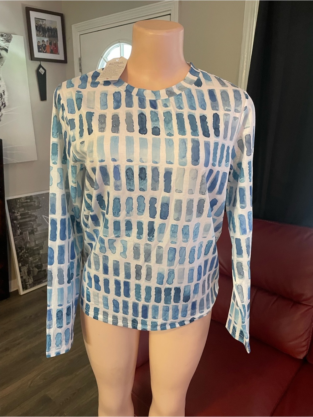 New Exclusive Exclusive Heart Logo Blue Tie-Dye Top Long sleeve Small smooth